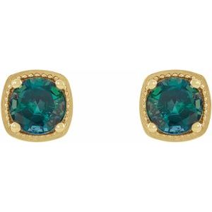 14K Yellow Gold 6 mm Lab-Grown Alexandrite Earrings – image 2