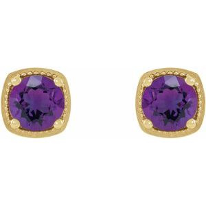 14K Yellow Gold 4 mm Natural Amethyst Earrings – image 2
