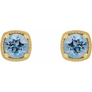 14K Yellow Gold 4 mm Natural Aquamarine Earrings – image 2