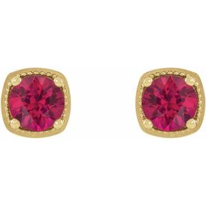 14K Yellow Gold 4 mm Lab-Grown Ruby Earrings – image 2