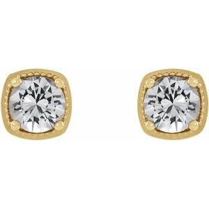 14K Yellow Gold 5 mm Natural White Sapphire Earrings – image 2