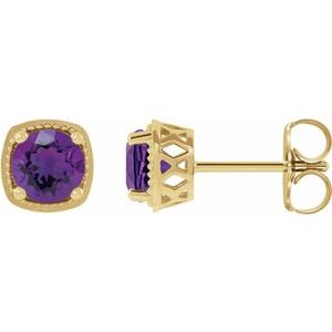 14K Yellow Gold 5.5 mm Natural Amethyst Earrings