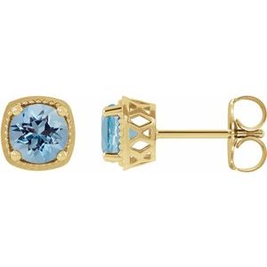 14K Yellow Gold 4 mm Natural Aquamarine Earrings