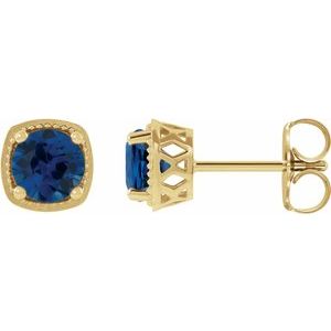 14K Yellow Gold 5 mm Natural Blue Sapphire Earrings