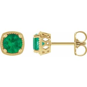14K Yellow Gold 4.5 mm Natural Emerald Earrings
