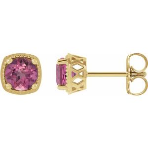 14K Yellow Gold 6 mm Natural Pink Tourmaline Earrings