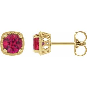 14K Yellow Gold 6 mm Lab-Grown Ruby Earrings