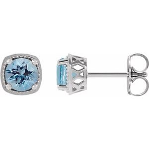 Platinum 6 mm Natural Aquamarine Earrings