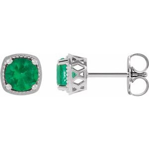 Platinum 4.5 mm Natural Emerald Earrings