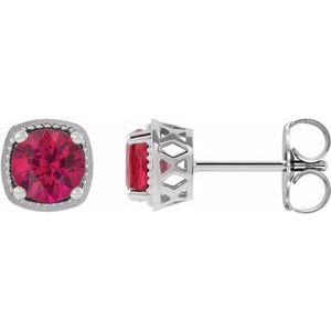 14K White Gold 4 mm Natural Ruby Earrings