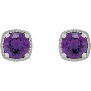 14K White Gold 4.5 mm Natural Amethyst Earrings – image 2