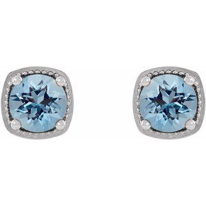 Platinum 6 mm Natural Aquamarine Earrings – image 2