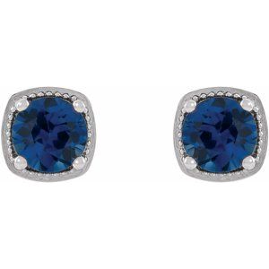 Platinum 5.5 mm Lab-Grown Blue Sapphire Earrings – image 2