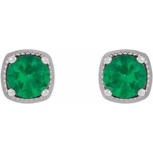 Platinum 4 mm Natural Emerald Earrings – image 2