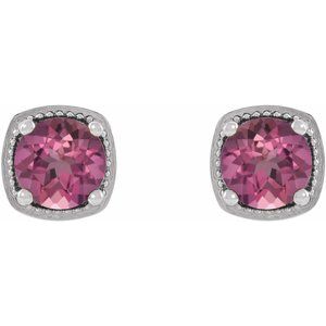 14K White Gold 5 mm Natural Pink Tourmaline Earrings – image 2