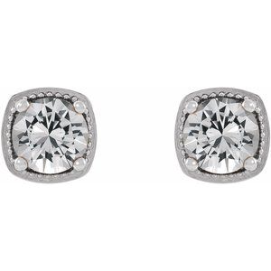 14K White Gold 4.5 mm Natural White Sapphire Earrings – image 2