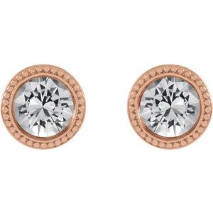 14K Rose Gold 3 mm Natural White Sapphire Beaded Bezel-Set Earrings – image 2