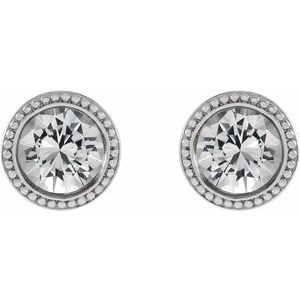 Platinum 4 mm Natural White Sapphire Beaded Bezel-Set Earrings – image 2
