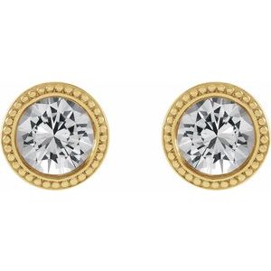 14K Yellow Gold 6 mm Natural White Sapphire Beaded Bezel-Set Earrings – image 2