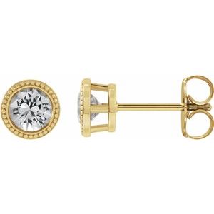 14K Yellow Gold 4.5 mm Natural White Sapphire Beaded Bezel-Set Earrings