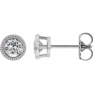 14K White Gold 6 mm Natural White Sapphire Beaded Bezel-Set Earrings
