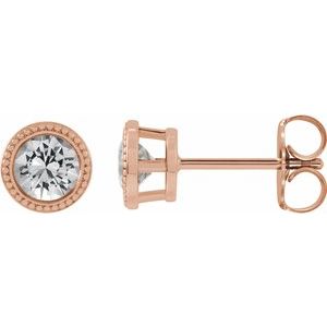 14K Rose Gold 4.5 mm Natural White Sapphire Beaded Bezel-Set Earrings