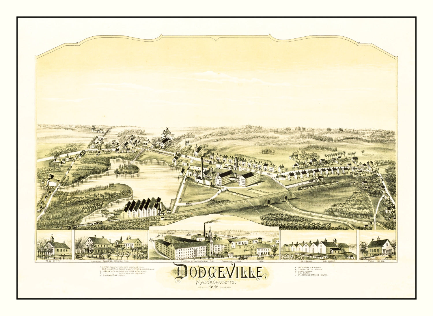 Vintage Map of Dodgeville, Massachusetts 1891