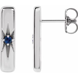 14K White Gold Natural Blue Sapphire Bar Earrings