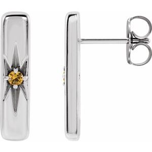 14K White Gold Natural Yellow Sapphire Bar Earrings