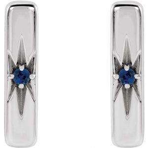 14K White Gold Natural Blue Sapphire Bar Earrings – image 2