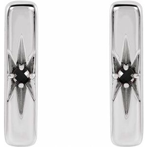 Platinum Natural Black Onyx Bar Earrings – image 2