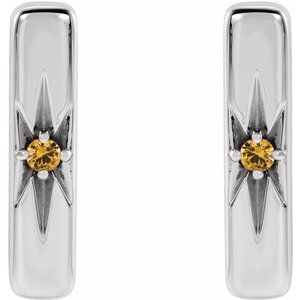 14K White Gold Natural Yellow Sapphire Bar Earrings – image 2