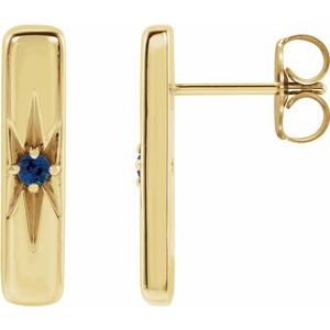 14K Yellow Gold Natural Blue Sapphire Bar Earrings