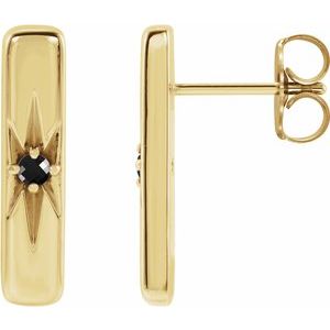 14K Yellow Gold Natural Black Onyx Bar Earrings