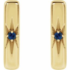 14K Yellow Gold Natural Blue Sapphire Bar Earrings – image 2