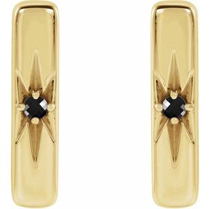 14K Yellow Gold Natural Black Onyx Bar Earrings – image 2