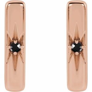 14K Rose Gold Natural Black Onyx Bar Earrings – image 2