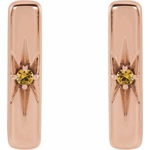 14K Rose Gold Natural Yellow Sapphire Bar Earrings – image 2