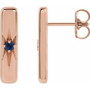 14K Rose Gold Natural Blue Sapphire Bar Earrings