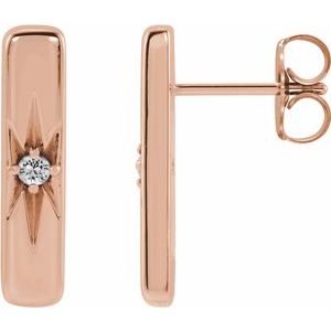 14K Rose Gold Natural White Sapphire Bar Earrings