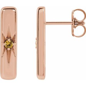 14K Rose Gold Natural Yellow Sapphire Bar Earrings