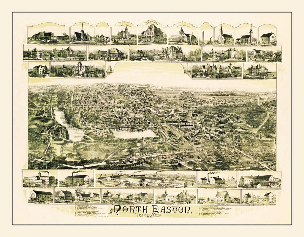 Vintage Map of North Easton, Massachusetts 1891