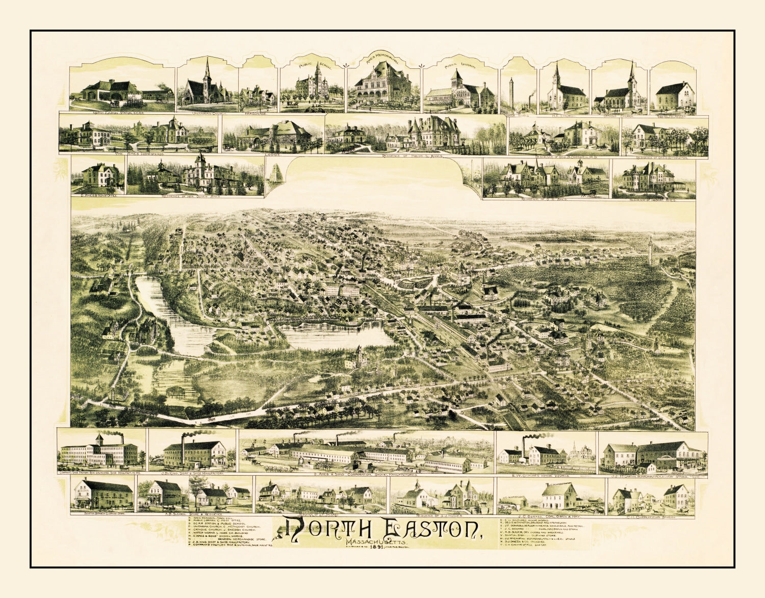 Vintage Map of North Easton, Massachusetts 1891