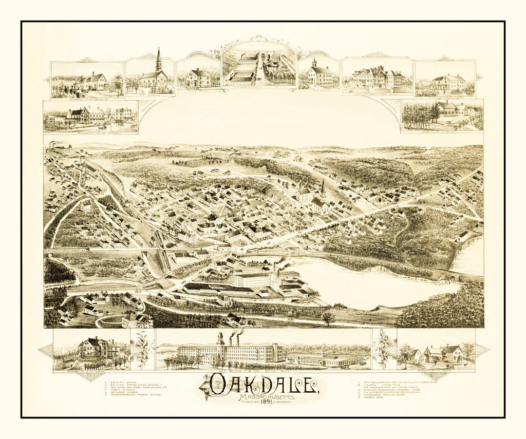 Vintage Map of Oakdale, Massachusetts 1891