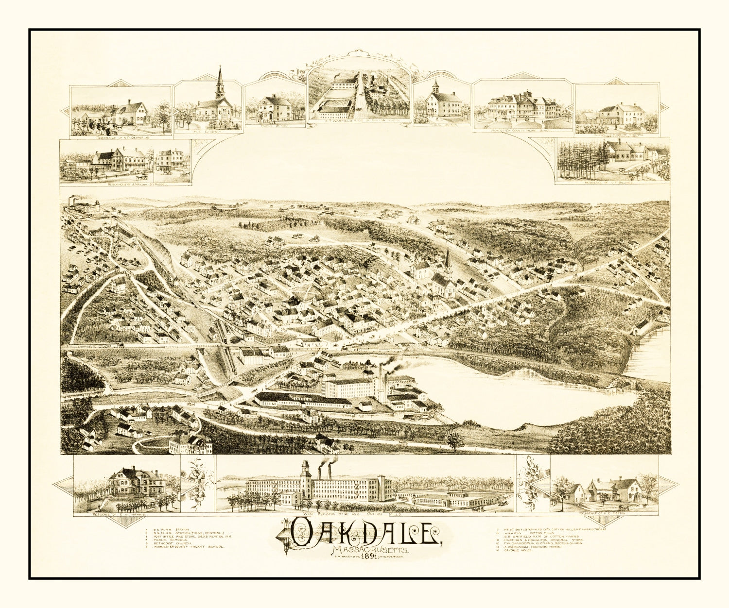 Vintage Map of Oakdale, Massachusetts 1891