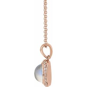 14K Rose Gold Natural Rainbow Moonstone & 1/8 CTW Natural Diamond Halo-Style 16-18" Necklace