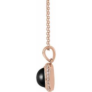 14K Rose Gold Natural Black Onyx & 1/8 CTW Natural Diamond Halo-Style 16-18" Necklace