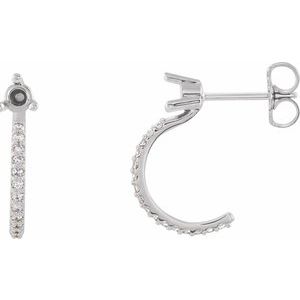 Platinum 3 mm Round 1/8 CTW Natural Diamond Semi-Set J-Hoop Earrings