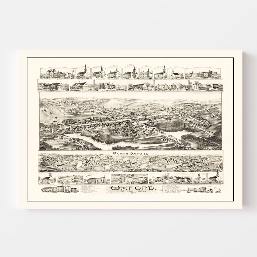 Vintage Map of Oxford, Massachusetts 1891