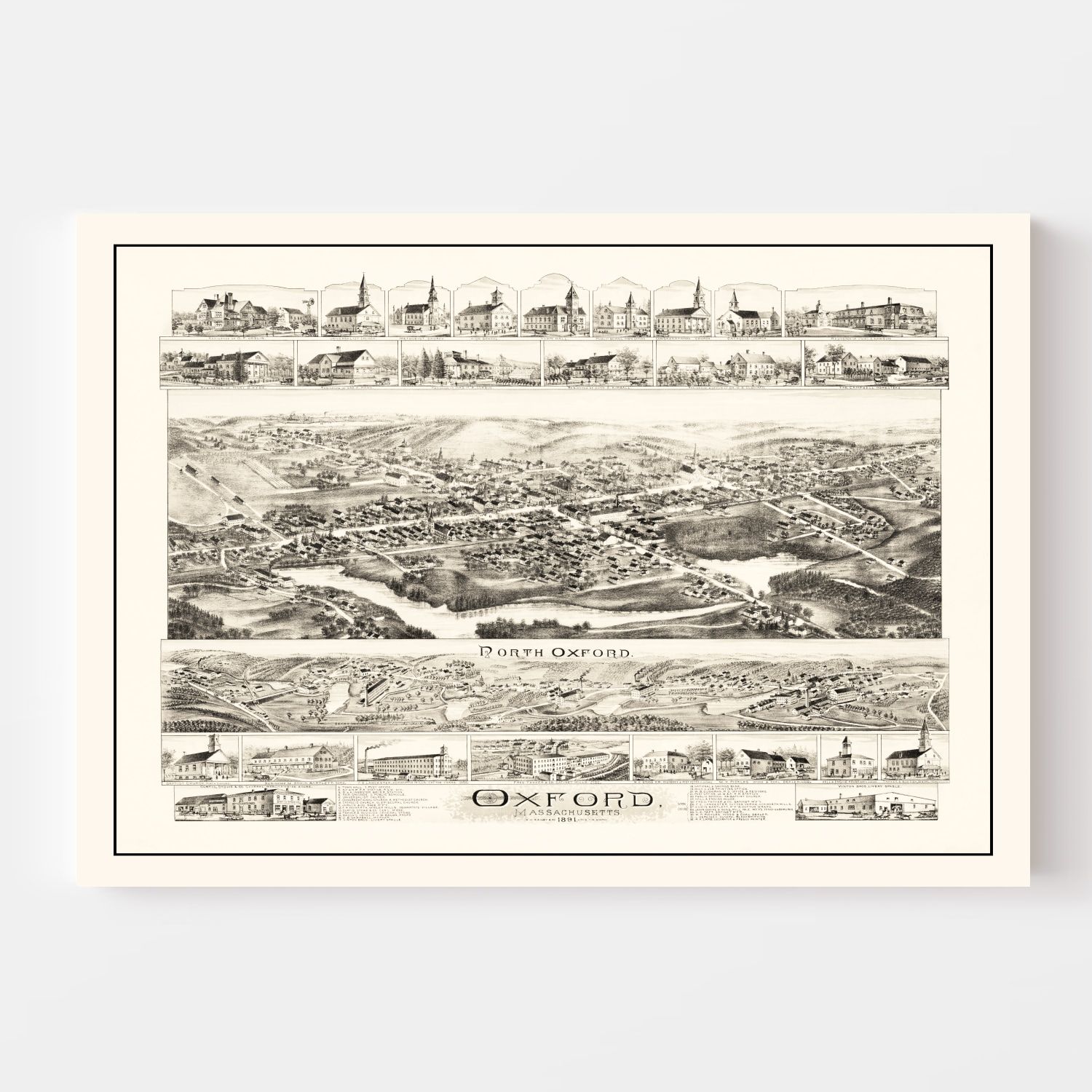 Vintage Map of Oxford, Massachusetts 1891